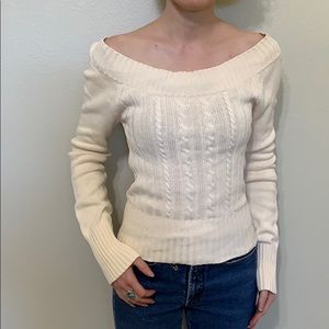 cream Off the shoulder cable knit sweater